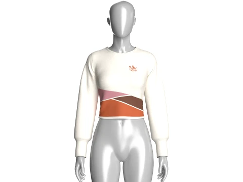 Girls Crew Neck Color-Block Crop Sweatshirt 3D Model