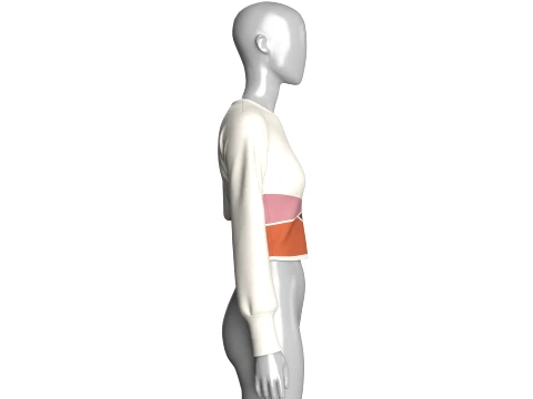 Girls Crew Neck Color-Block Crop Sweatshirt 3D Model