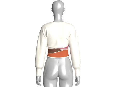 Girls Crew Neck Color-Block Crop Sweatshirt 3D Model