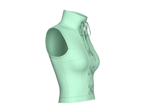 Girls High Neck Front Lace-Up Corset Top 3D Model