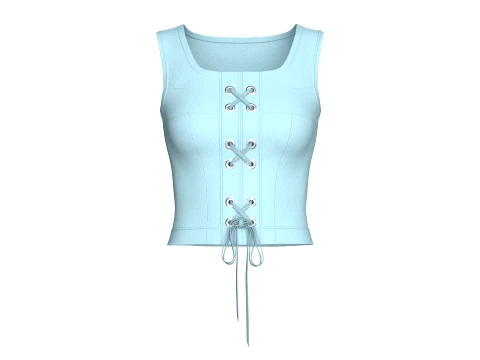 Girls Square Neck Front Lace-Up Corset Top 3D Model