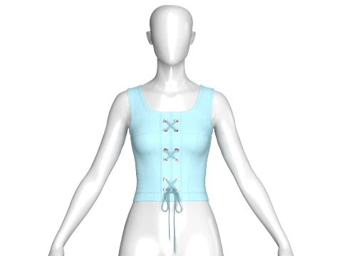 Girls Square Neck Front Lace-Up Corset Top 3D Model
