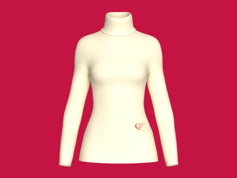 Girls Ribbed Patch-Detail Turtleneck Sweater 3D Model