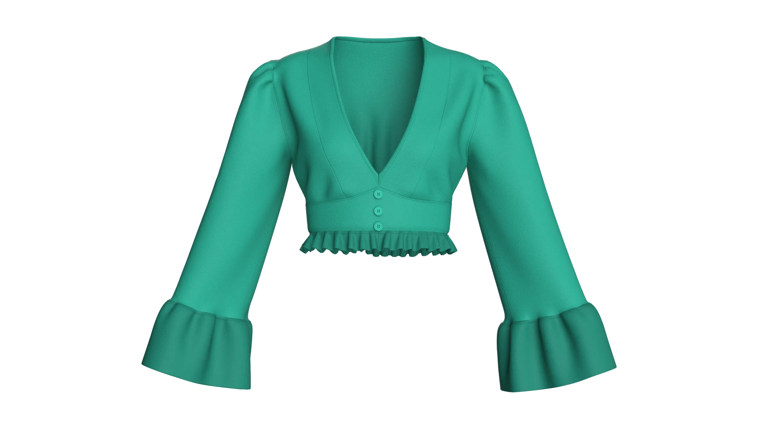 Girls V-Neck Peplum Flounce Sleeve Crop Top 3D Model .c4d .max .obj .3ds .fbx .stl .blend 