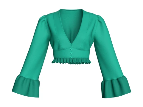 Girls V-Neck Peplum Flounce Sleeve Crop Top 3D Model