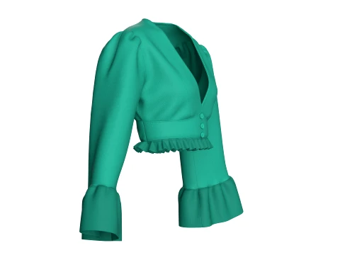 Girls V-Neck Peplum Flounce Sleeve Crop Top 3D Model