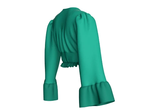 Girls V-Neck Peplum Flounce Sleeve Crop Top 3D Model
