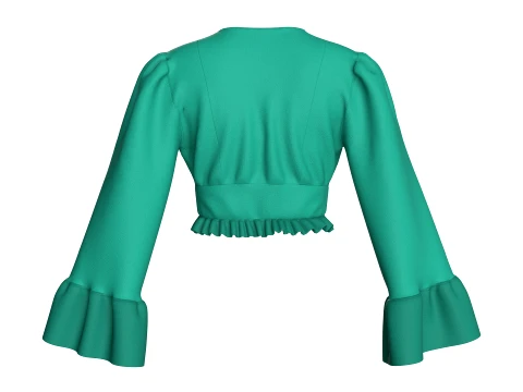 Girls V-Neck Peplum Flounce Sleeve Crop Top 3D Model