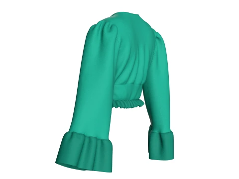 Girls V-Neck Peplum Flounce Sleeve Crop Top 3D Model
