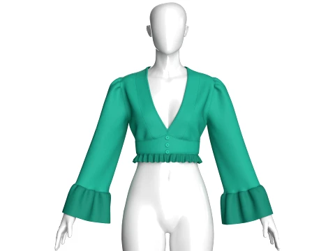 Girls V-Neck Peplum Flounce Sleeve Crop Top 3D Model