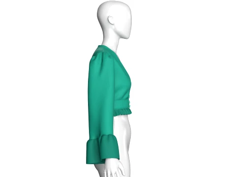 Girls V-Neck Peplum Flounce Sleeve Crop Top 3D Model