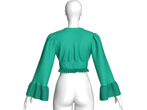 Girls V-Neck Peplum Flounce Sleeve Crop Top 3D Model