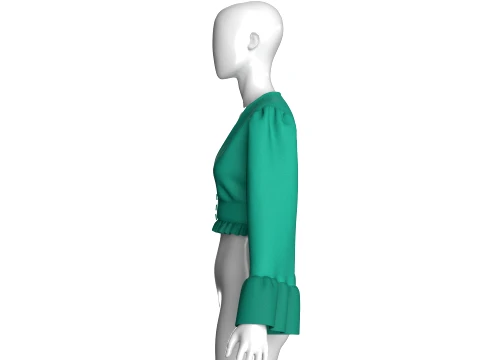 Girls V-Neck Peplum Flounce Sleeve Crop Top 3D Model