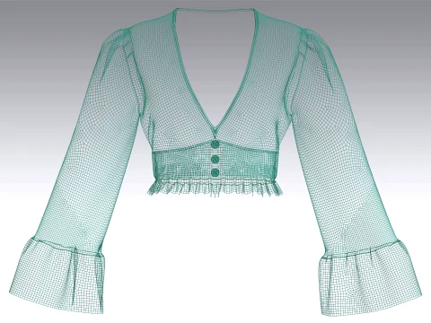 Girls V-Neck Peplum Flounce Sleeve Crop Top 3D Model