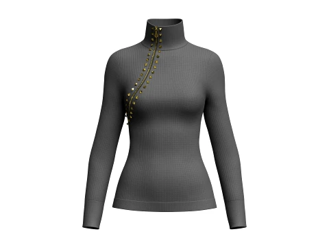 Girls Diagonal Zip High-Neck Sweater 3D Model