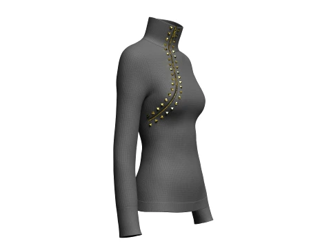 Girls Diagonal Zip High-Neck Sweater 3D Model