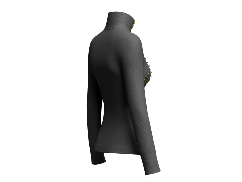 Girls Diagonal Zip High-Neck Sweater 3D Model