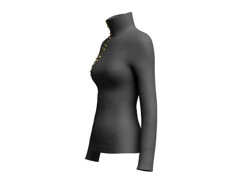 Girls Diagonal Zip High-Neck Sweater 3D Model
