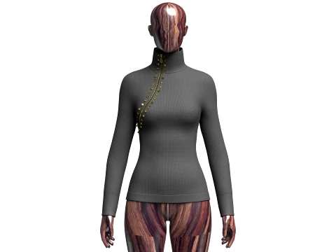 Girls Diagonal Zip High-Neck Sweater 3D Model
