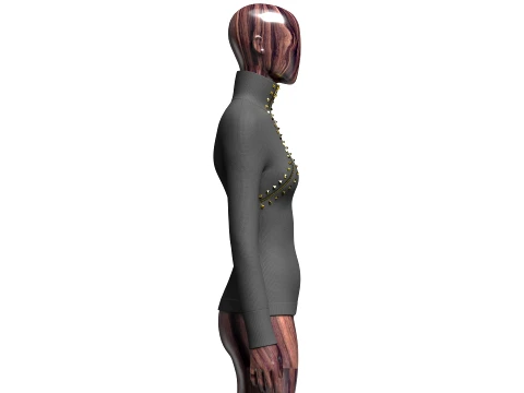 Girls Diagonal Zip High-Neck Sweater 3D Model