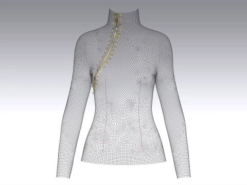 Girls Diagonal Zip High-Neck Sweater 3D Model