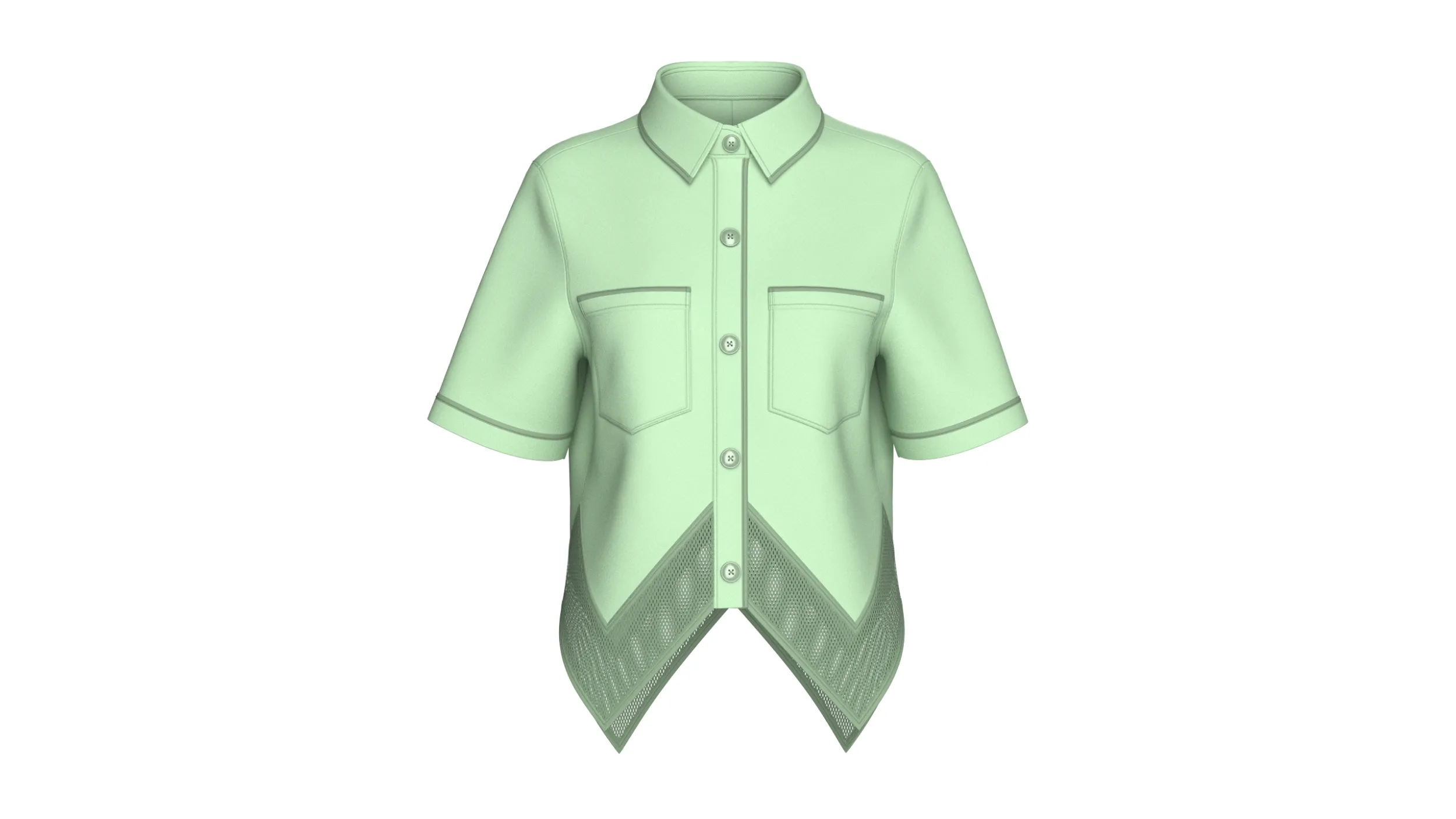 Girls Mesh Hem Short Sleeve Button-Up Shirt 3D Model .c4d .max .obj .3ds .fbx .stl .blend 