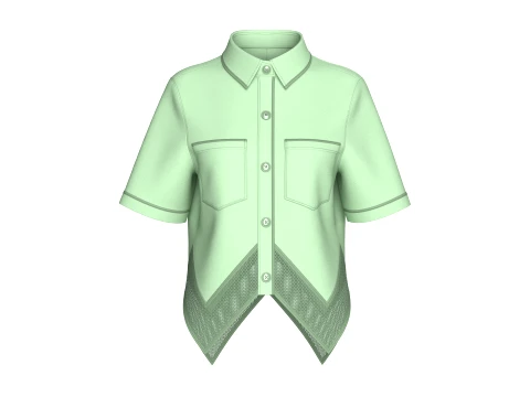 Girls Mesh Hem Short Sleeve Button-Up Shirt 3D Model