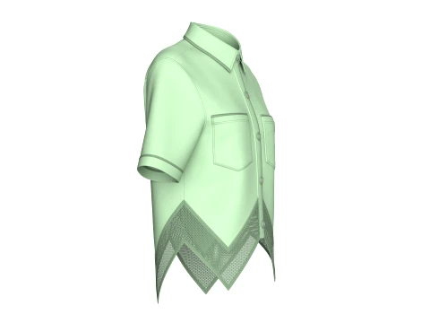 Girls Mesh Hem Short Sleeve Button-Up Shirt 3D Model