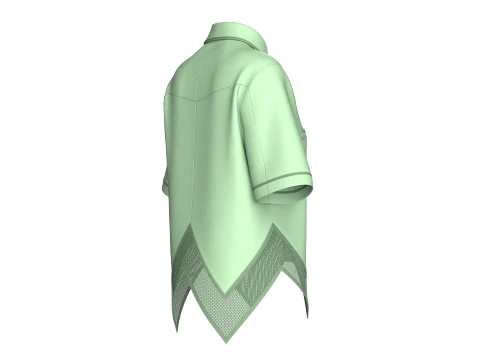 Girls Mesh Hem Short Sleeve Button-Up Shirt 3D Model