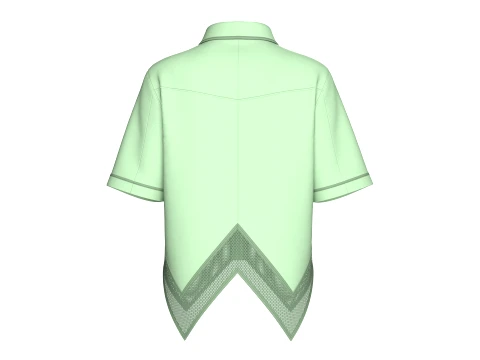 Girls Mesh Hem Short Sleeve Button-Up Shirt 3D Model