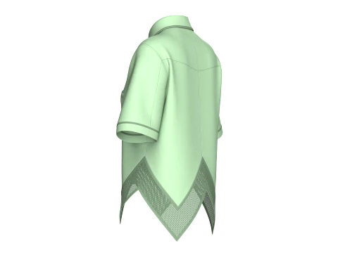 Girls Mesh Hem Short Sleeve Button-Up Shirt 3D Model