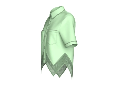 Girls Mesh Hem Short Sleeve Button-Up Shirt 3D Model