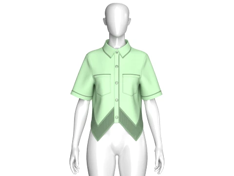 Girls Mesh Hem Short Sleeve Button-Up Shirt 3D Model