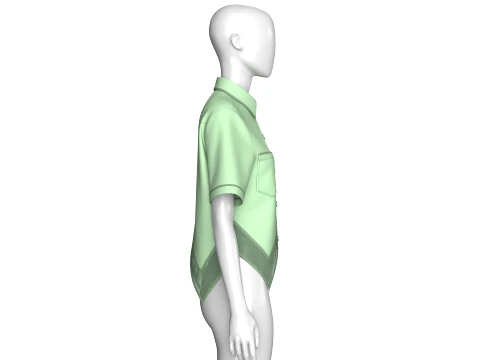 Girls Mesh Hem Short Sleeve Button-Up Shirt 3D Model