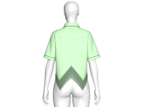 Girls Mesh Hem Short Sleeve Button-Up Shirt 3D Model