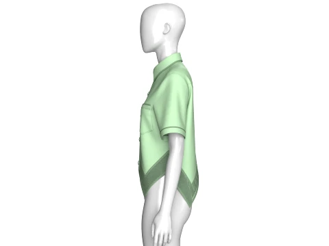 Girls Mesh Hem Short Sleeve Button-Up Shirt 3D Model