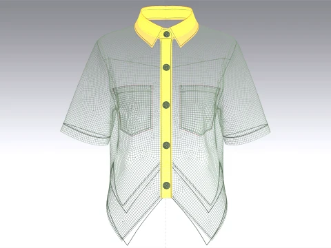 Girls Mesh Hem Short Sleeve Button-Up Shirt 3D Model
