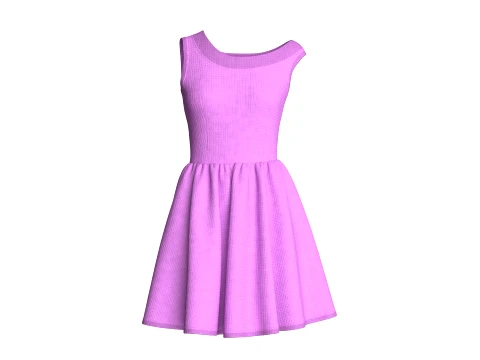 Girls Neckline Sleeveless A Line Mini Dress 3D Model