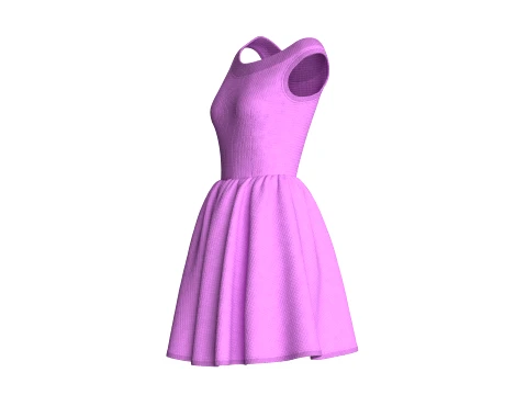 Girls Neckline Sleeveless A Line Mini Dress 3D Model