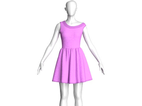 Girls Neckline Sleeveless A Line Mini Dress 3D Model