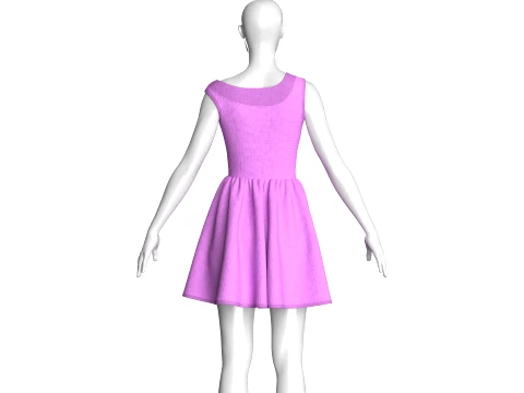 Girls Neckline Sleeveless A Line Mini Dress 3D Model