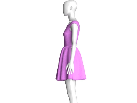Girls Neckline Sleeveless A Line Mini Dress 3D Model