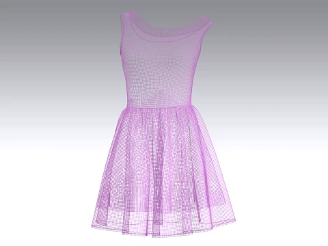Girls Neckline Sleeveless A Line Mini Dress 3D Model