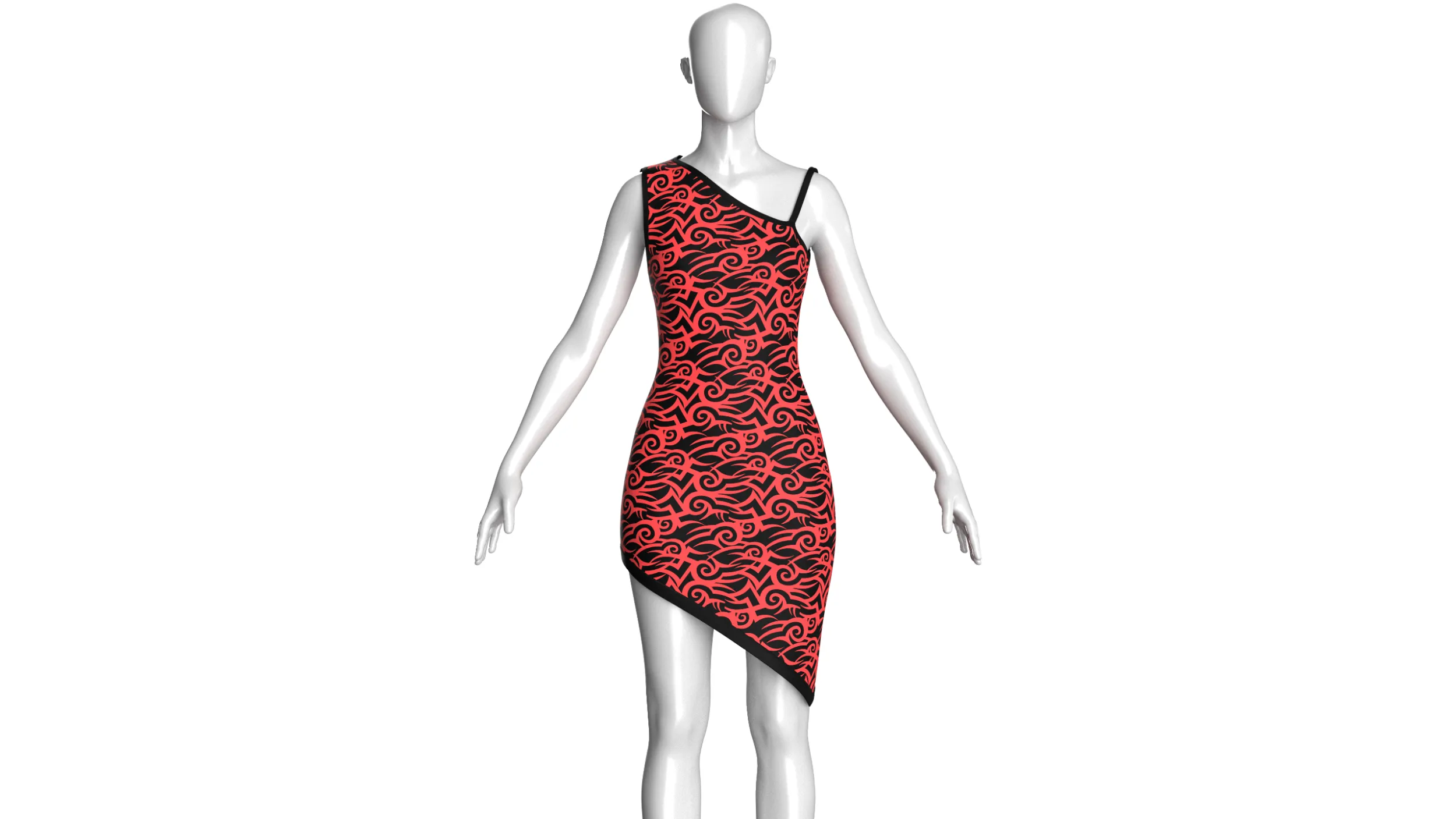 Girls Printed Mini Dress 3D Model .c4d .max .obj .3ds .fbx .stl .blend
