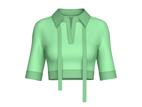 Girls Open Collar Tie Detail Crop Polo Top 3D Model