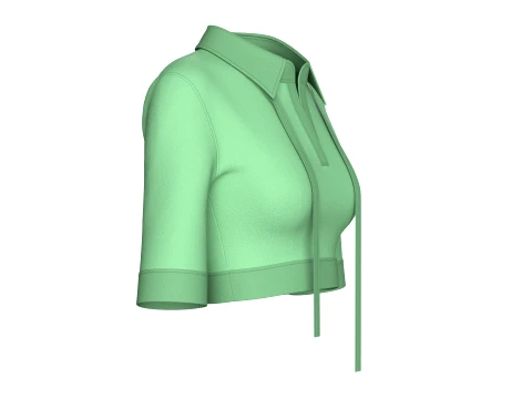 Girls Open Collar Tie Detail Crop Polo Top 3D Model