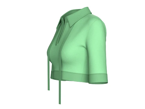 Girls Open Collar Tie Detail Crop Polo Top 3D Model