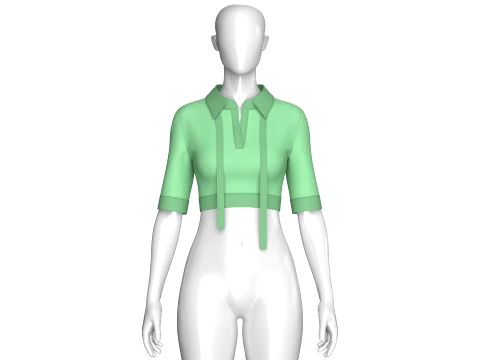 Girls Open Collar Tie Detail Crop Polo Top 3D Model