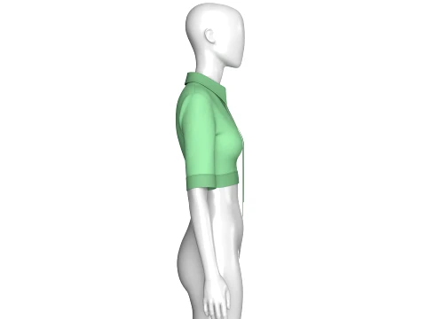Girls Open Collar Tie Detail Crop Polo Top 3D Model