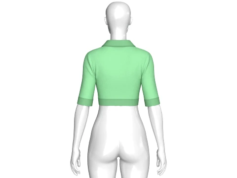 Girls Open Collar Tie Detail Crop Polo Top 3D Model